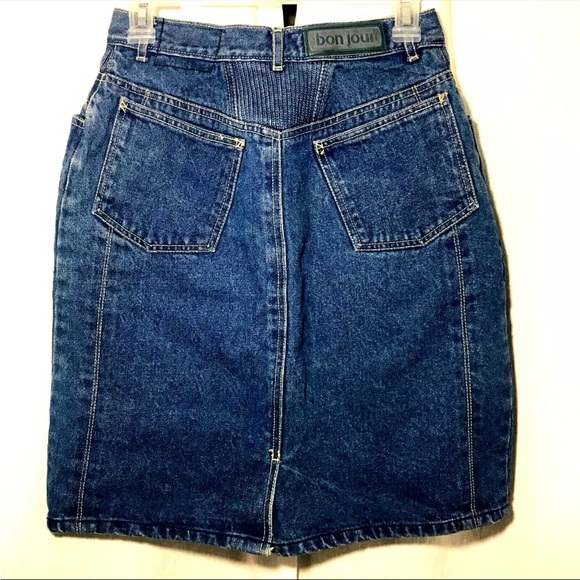 Vintage 80s Bon Jour Blue Jean Denim Pencil Skirt - Picture 2 of 5